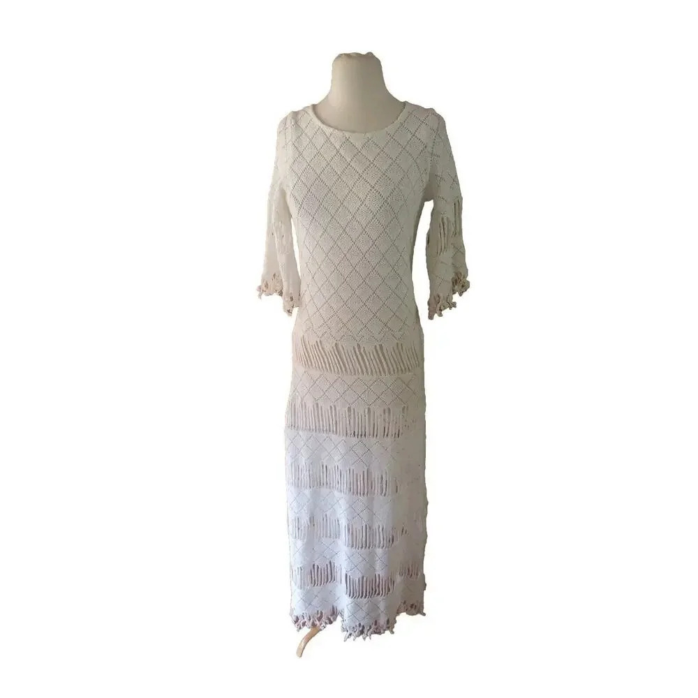 Nightcap Backless Crochet Dress New Maxi White Sz 1 XS Cover Up By Carisa Rene‎